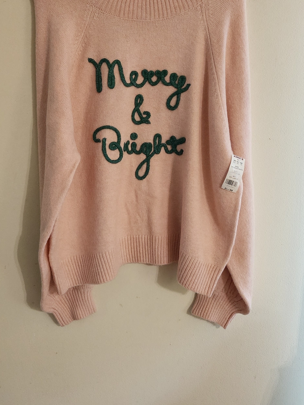 LC Lauren Conrad Pink "Merry & Bright" Embroidered Balloon Sleeve Sweater XXL NW